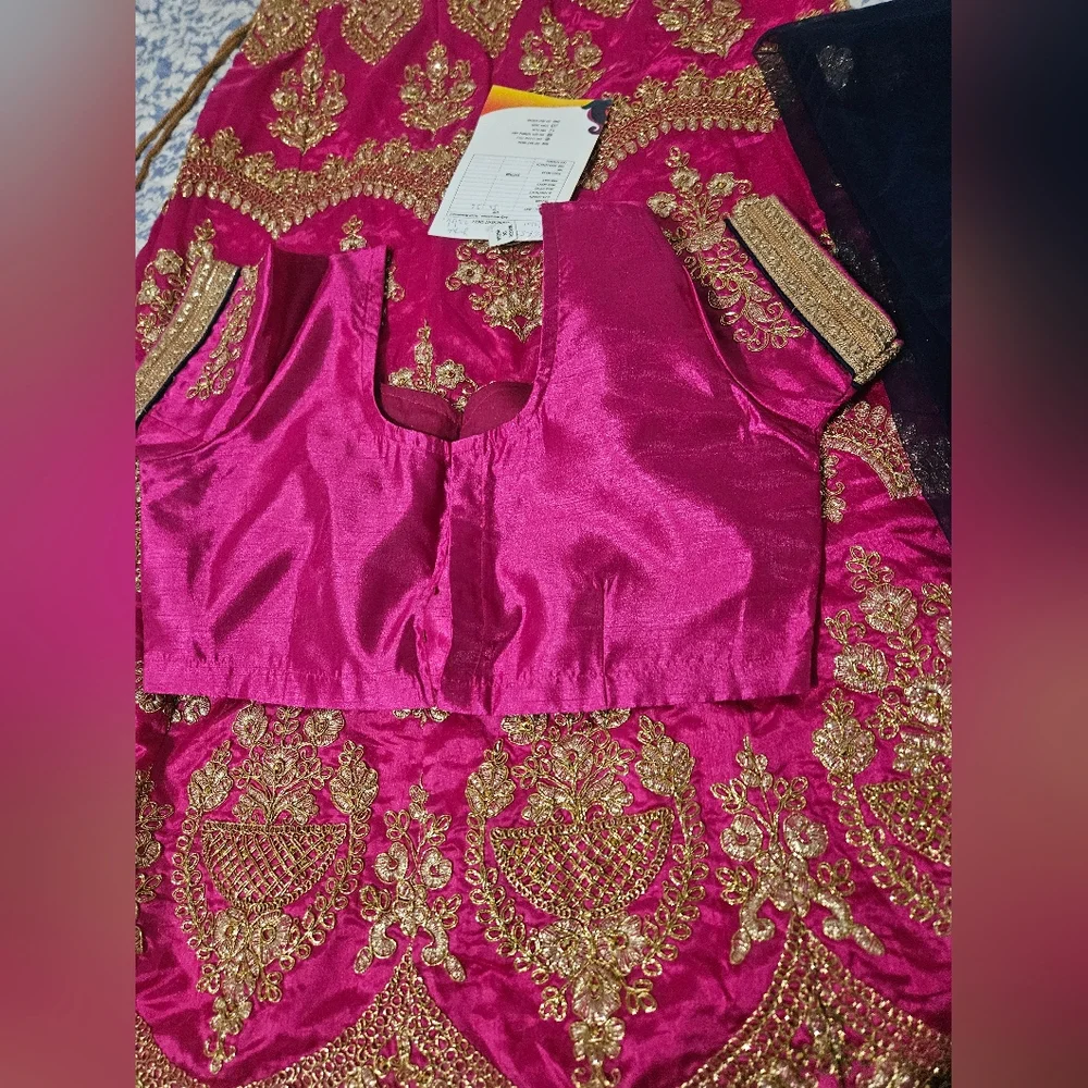 Traditional Women’s Pink Lehenga with Gold Embroidery - Picture 4 of 8
